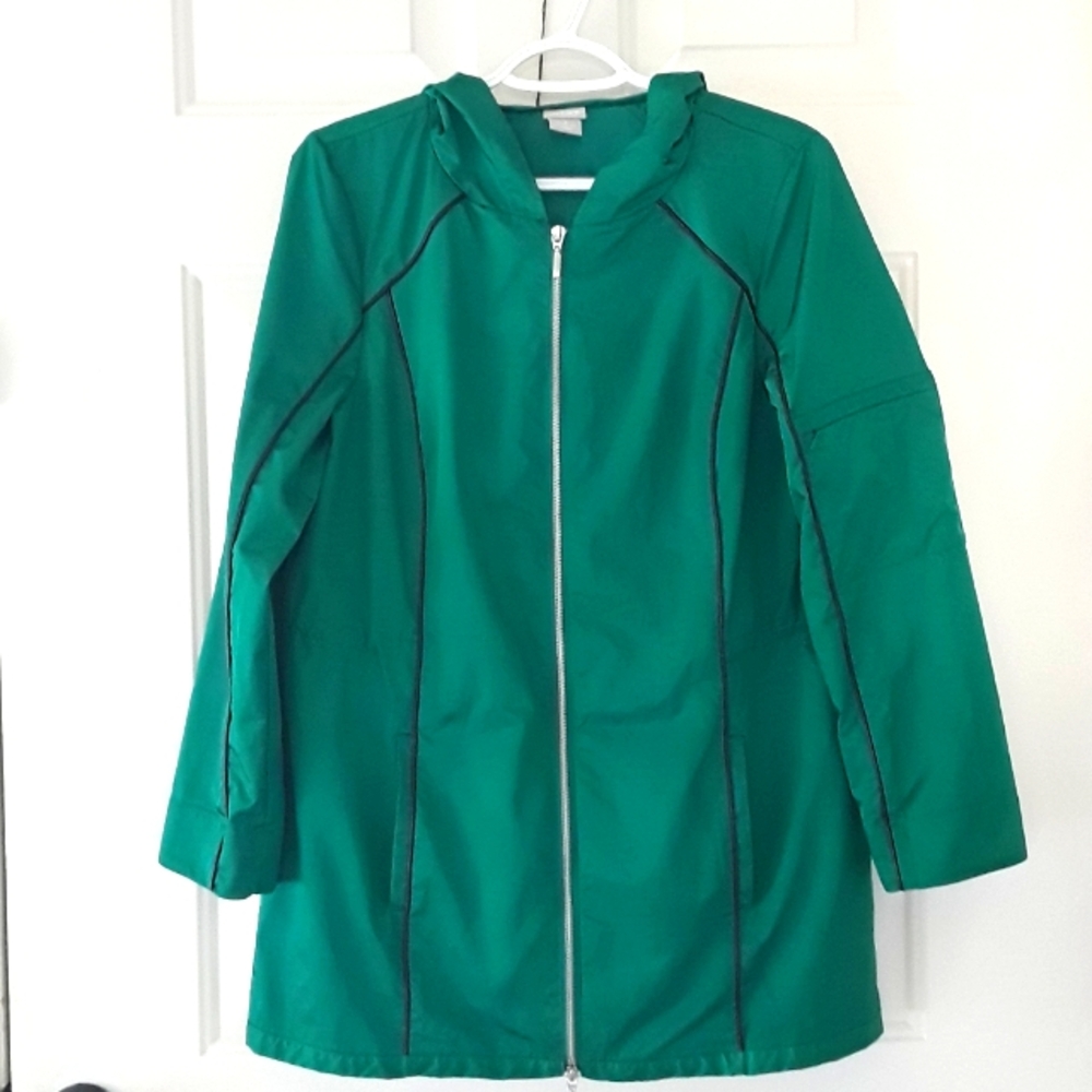 chicos Zenergy. Green Hooded Utility Jacket. Size: 1 (8-10)